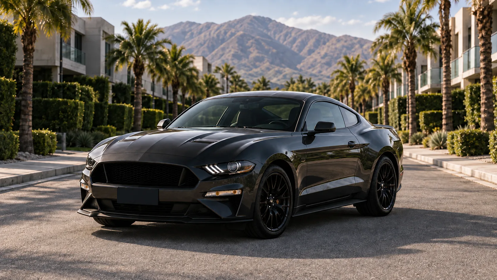 Ford Mustang GT Premium 2018 negro, vista frontal de tres cuartos